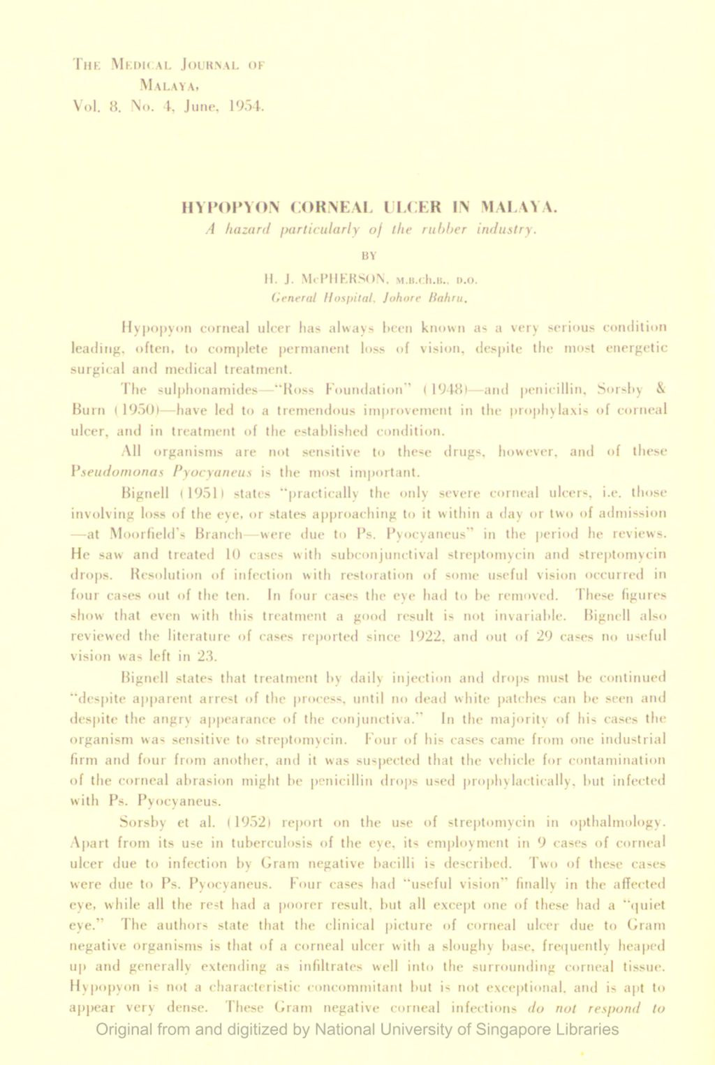 Miniature of Hypopyon Corneal Ulcer In Malaya. A Hazard Particularly Of The Rubber Industry