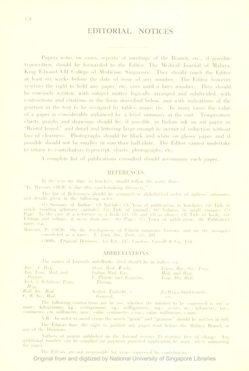 Miniature of Medical Journal of Malaya. Volume 9, Number 2. Editorial Notices