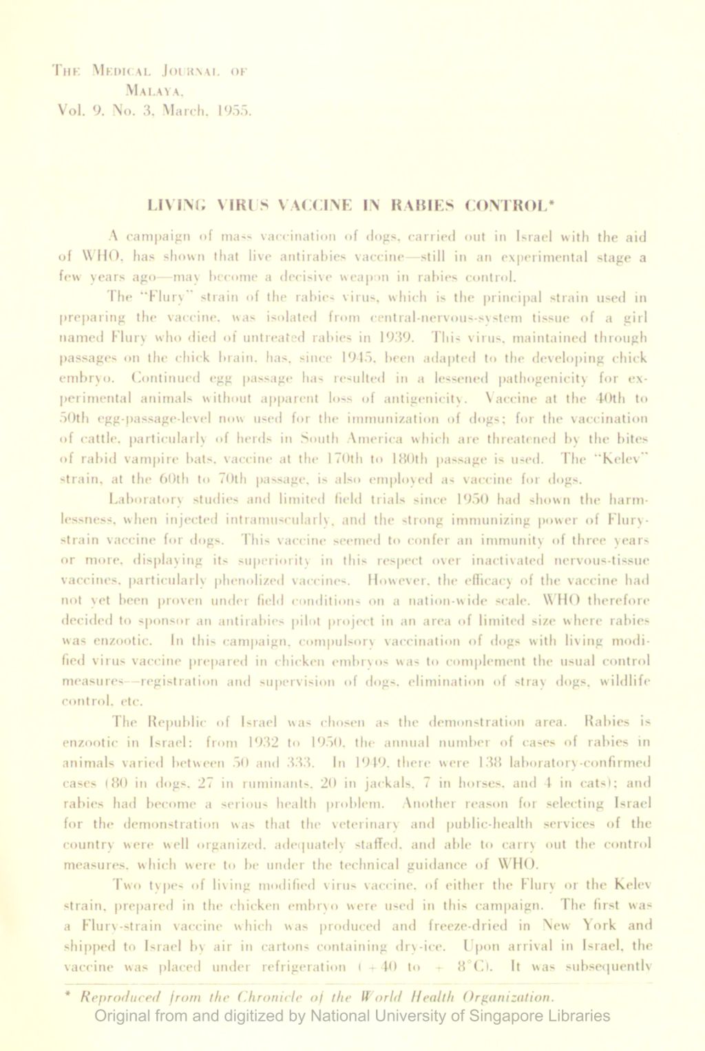 Miniature of Living Virus Vaccine In Rabies Control