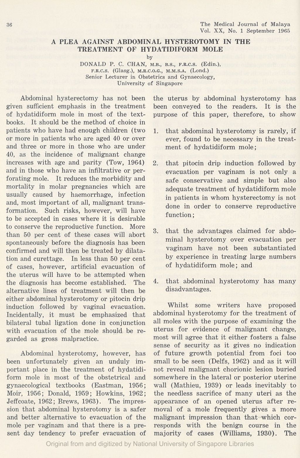 Miniature of Plea Against Abdominal Hysterotomy In The Treatment Of Hydatidiform Mole