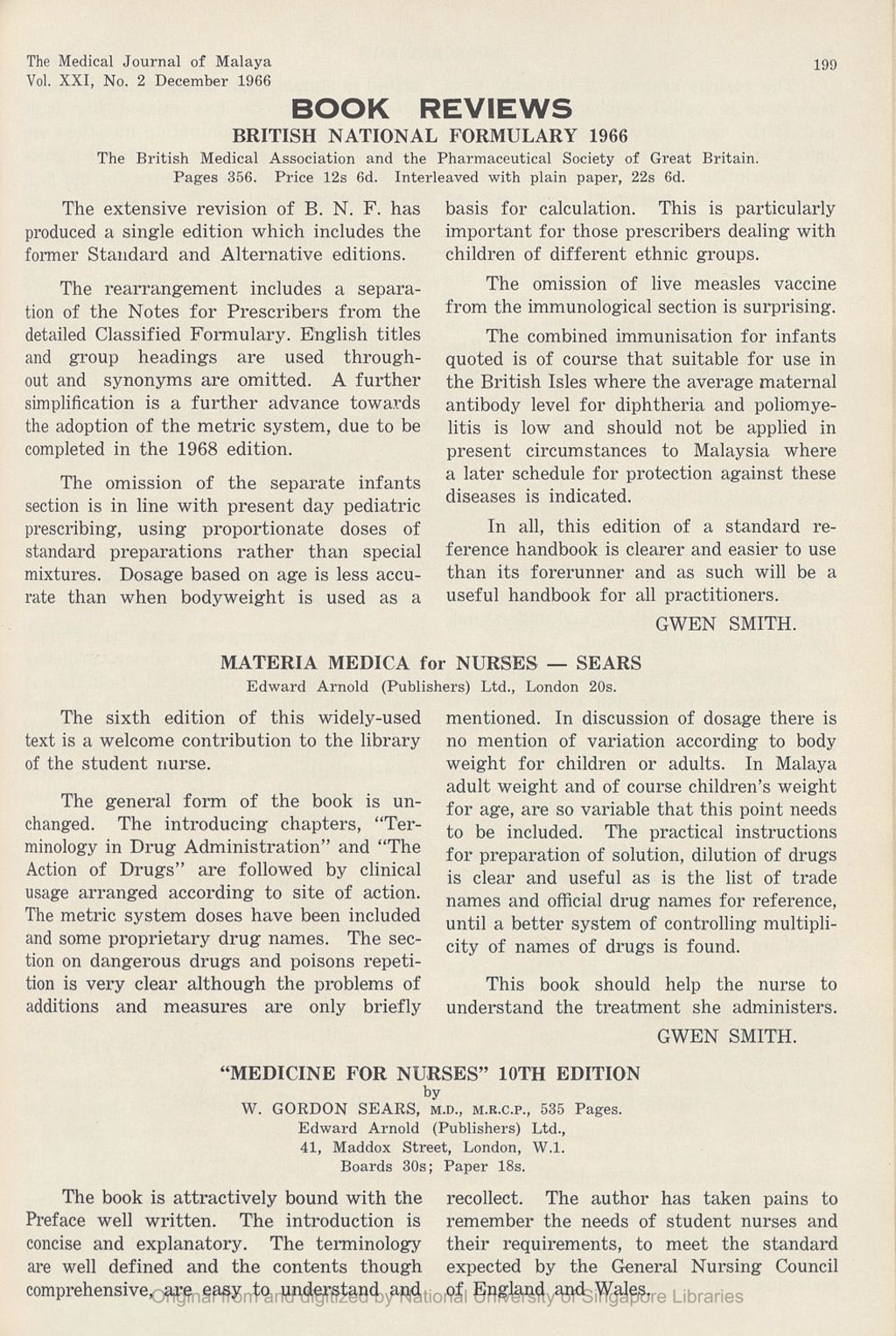 Miniature of Medical Journal of Malaya. Volume 21, Number 2. Book Reviews