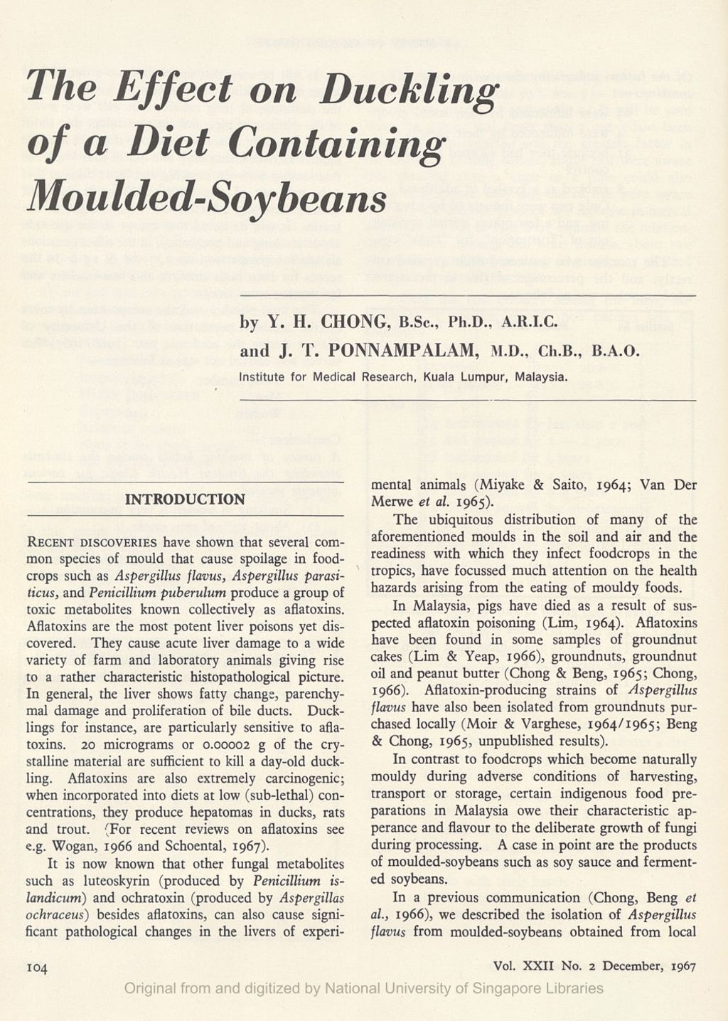 Miniature of Effect on ducklings of a diet containing moulded-soyabeans