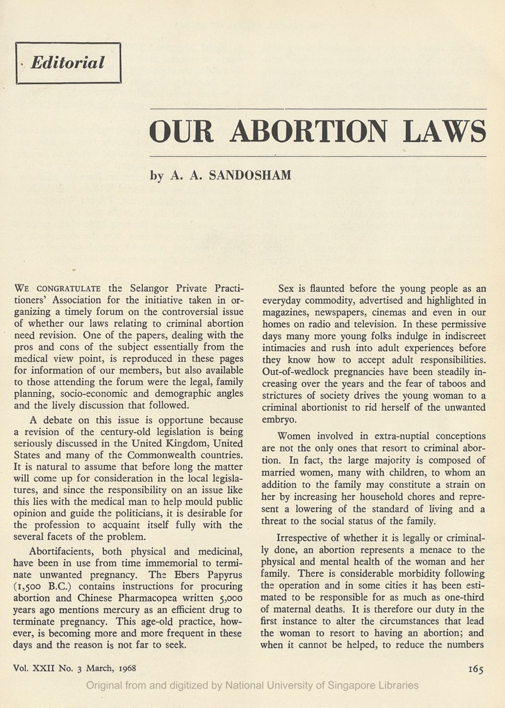 Miniature of Editorial - Our Abortion Laws