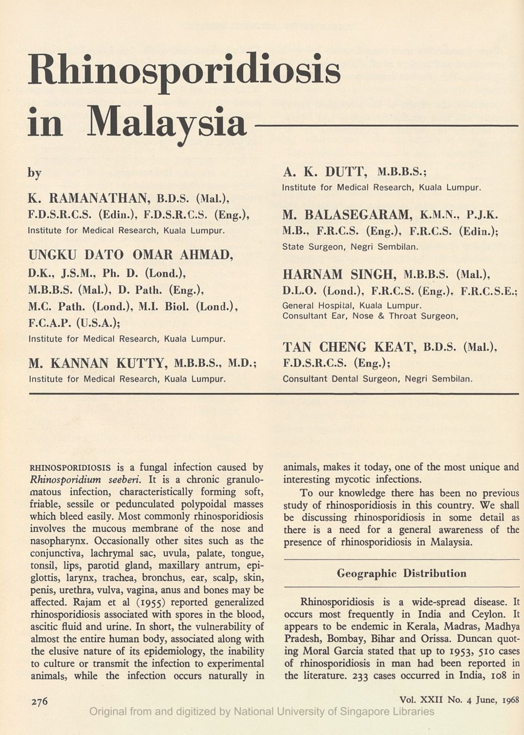 Miniature of Rhinosporidiosis in Malaysia