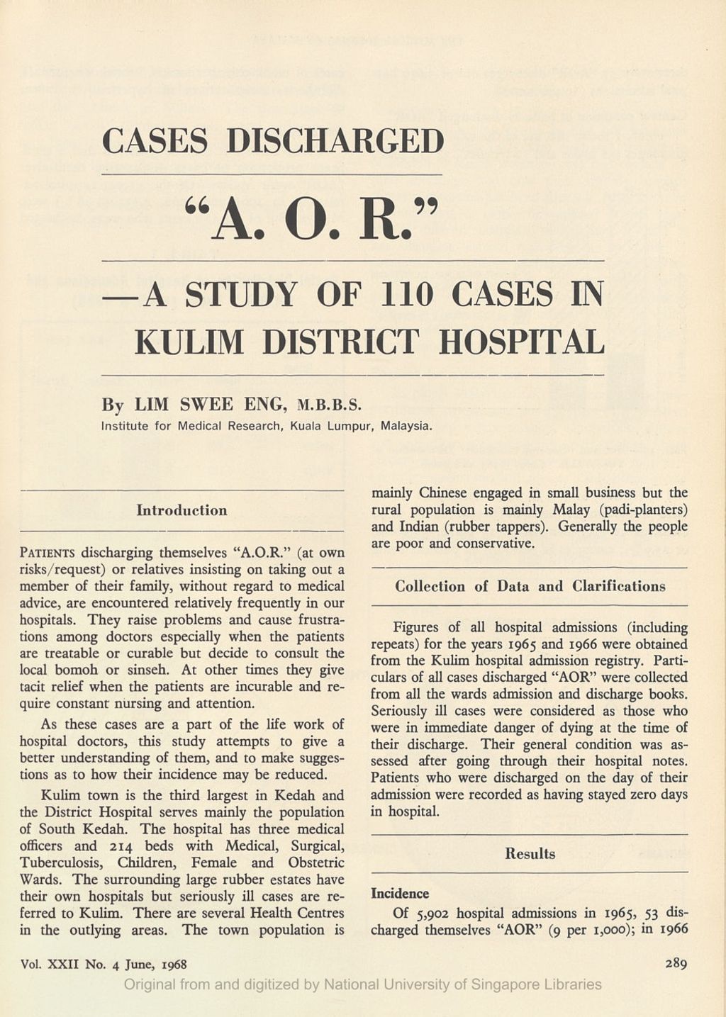 Miniature of Study of 110 Discharged Cases in Kulim Hospital