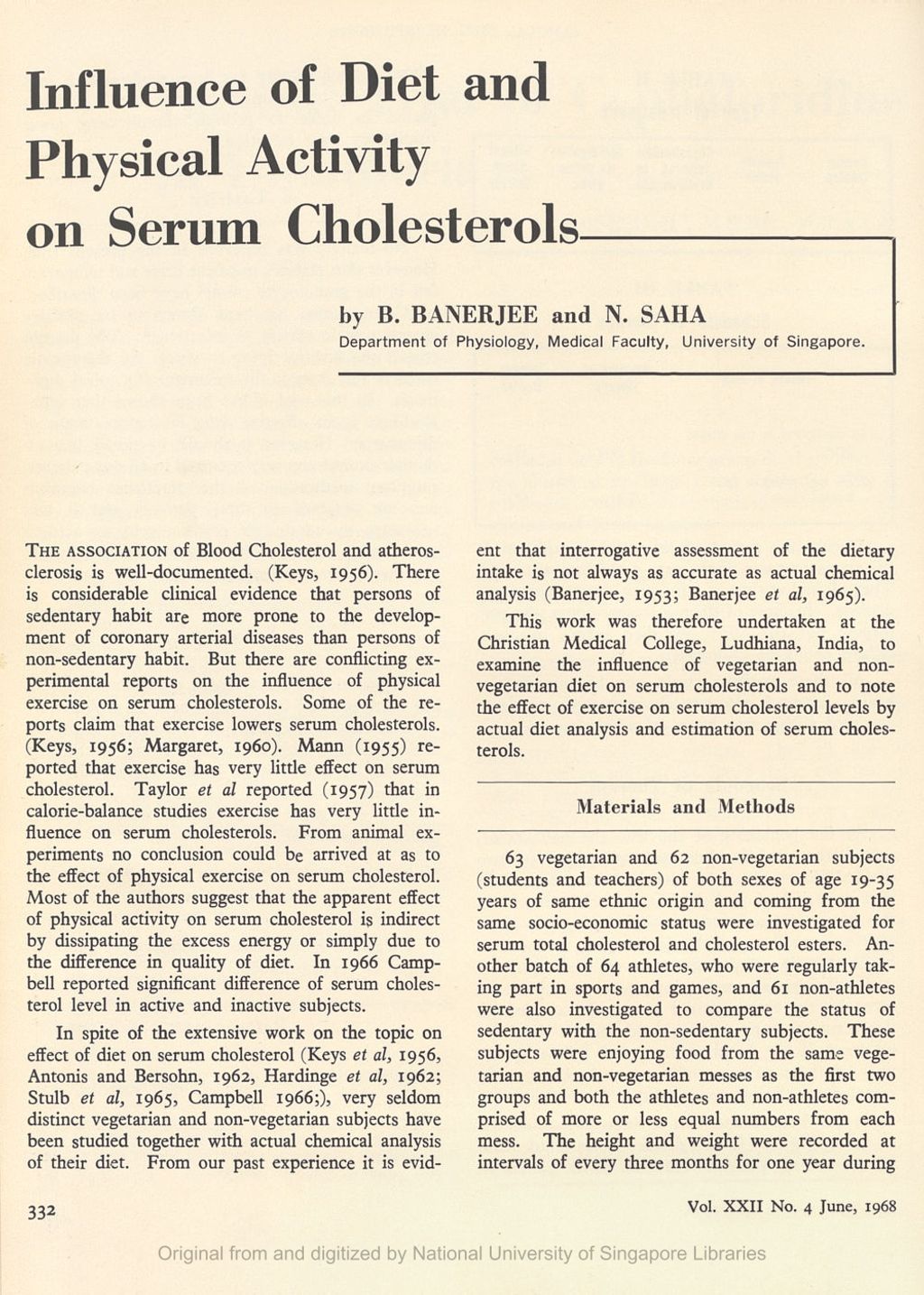 Miniature of Influence of Diet and Physical Activity on Serum Cholesterols