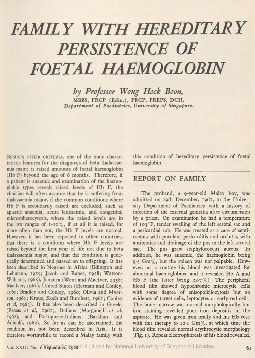 Miniature of Family with hereditary persistence of foetal haemoglobin