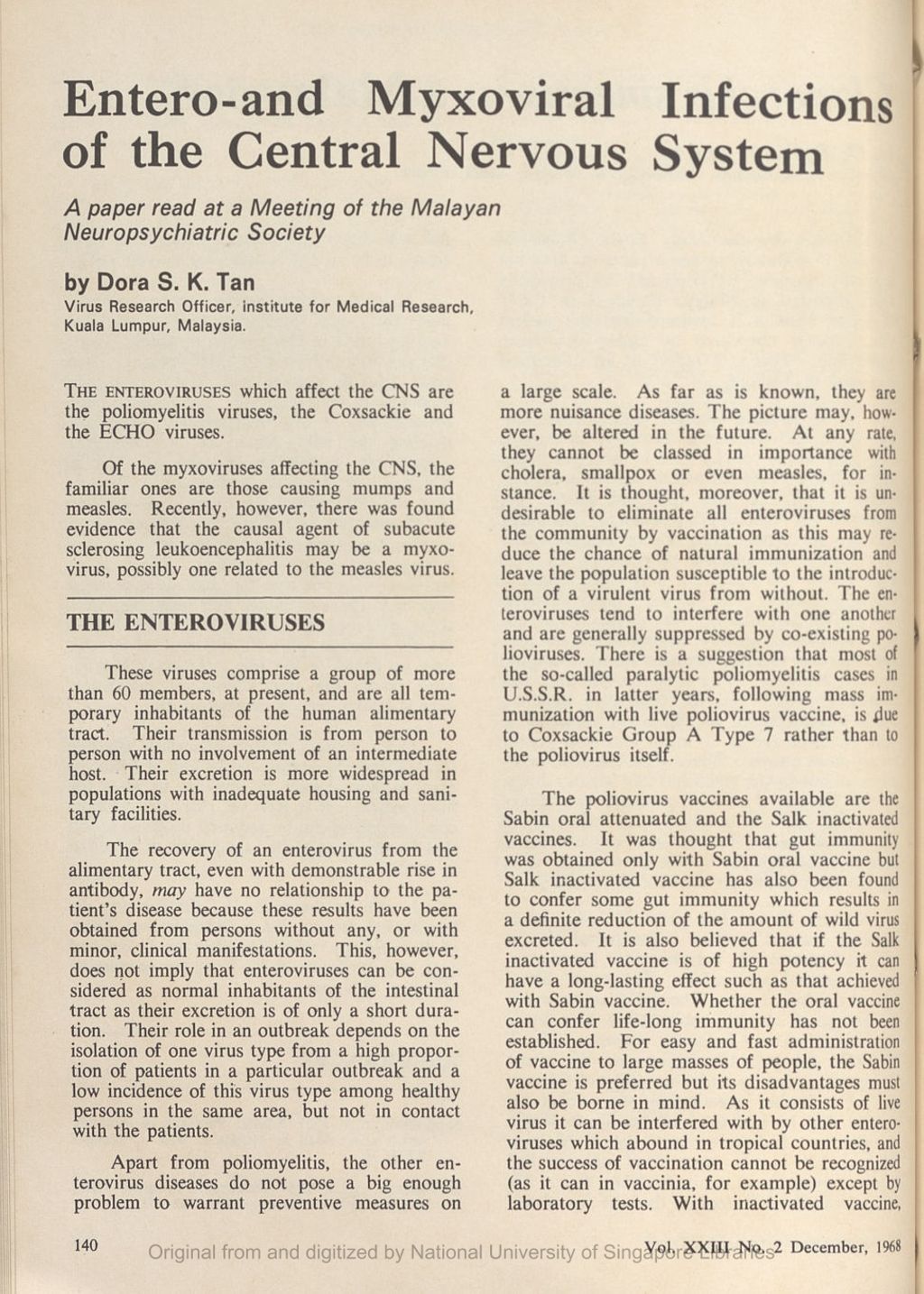 Miniature of Entero and Myxoviral Infections of the Central Nervous System