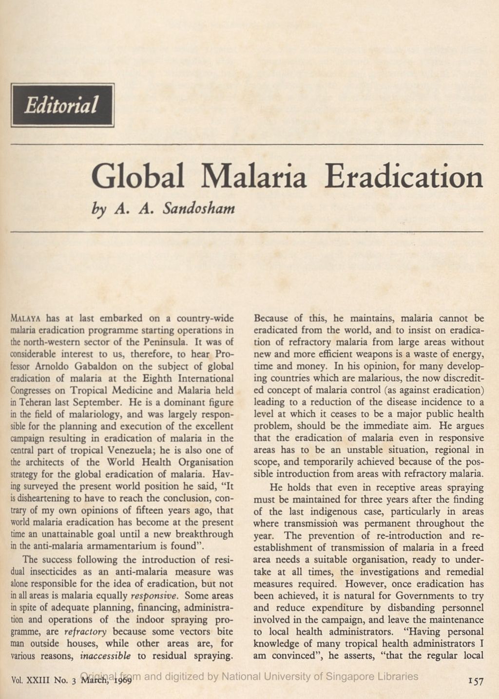 Miniature of Editorial: Global Malaria Eradication