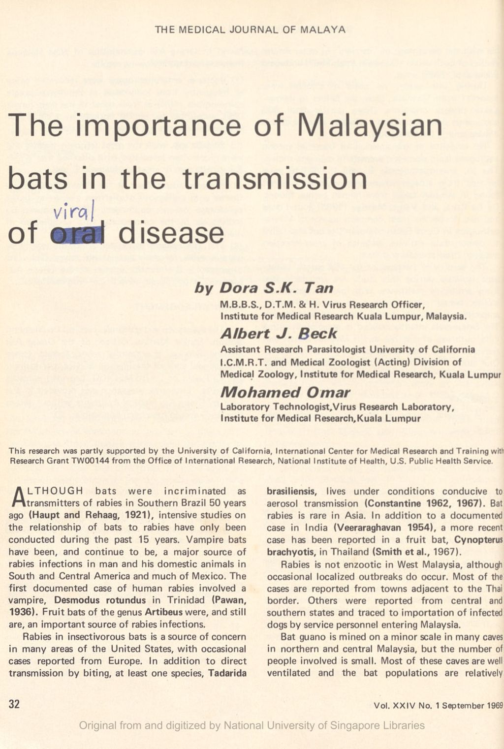 Miniature of Importance of Malaysian bats in the transmission of viral disease