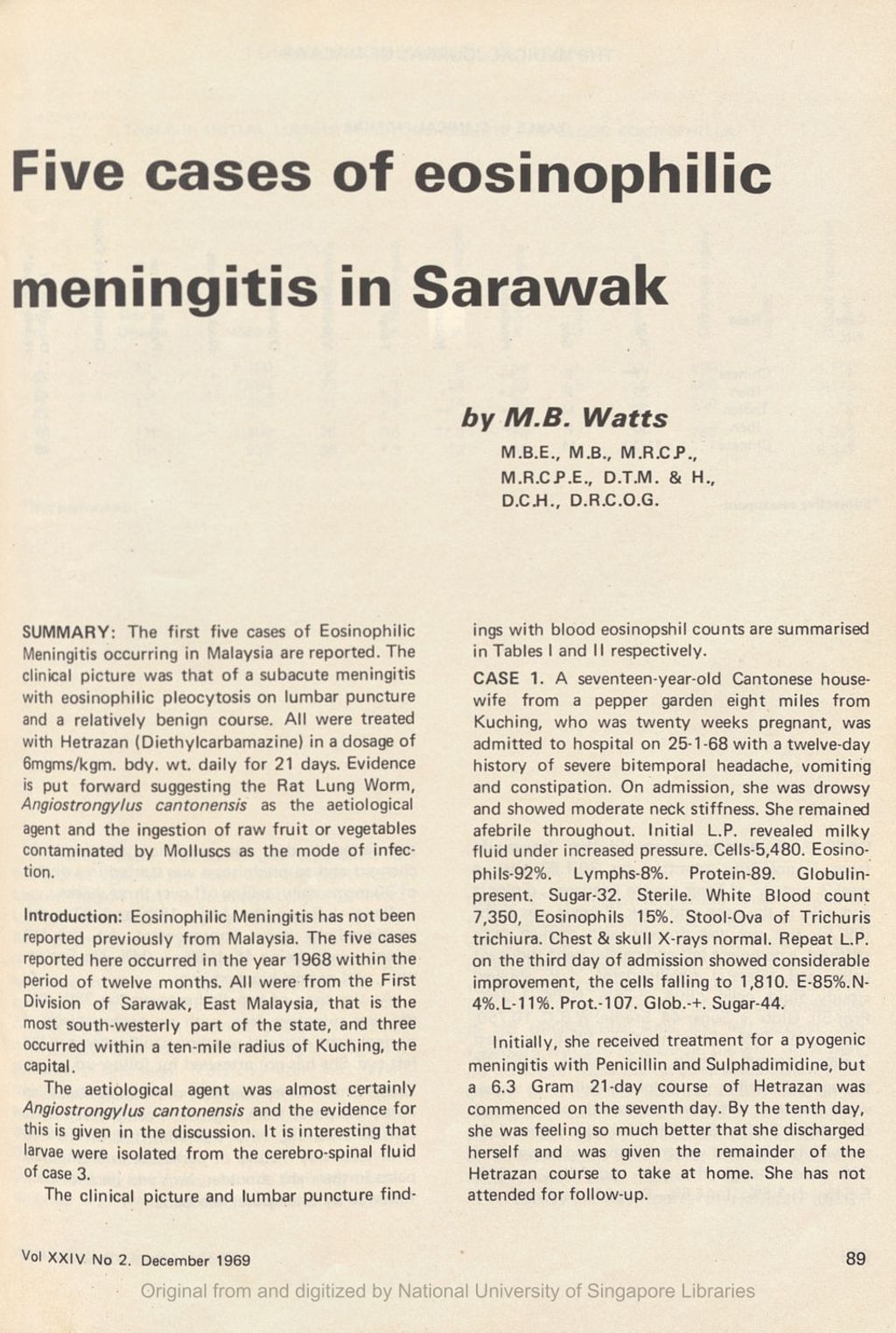 Miniature of Five cases of eosinophilic meningitis in Sarawak\