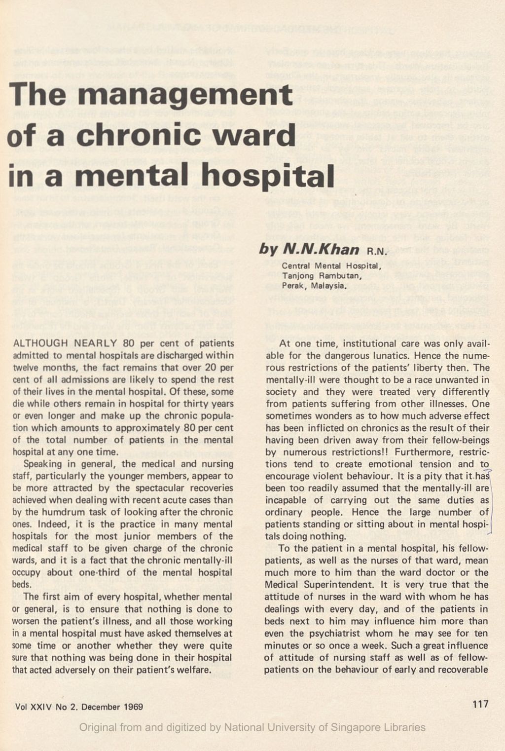 Miniature of management of a chronic ward in a mental hospital