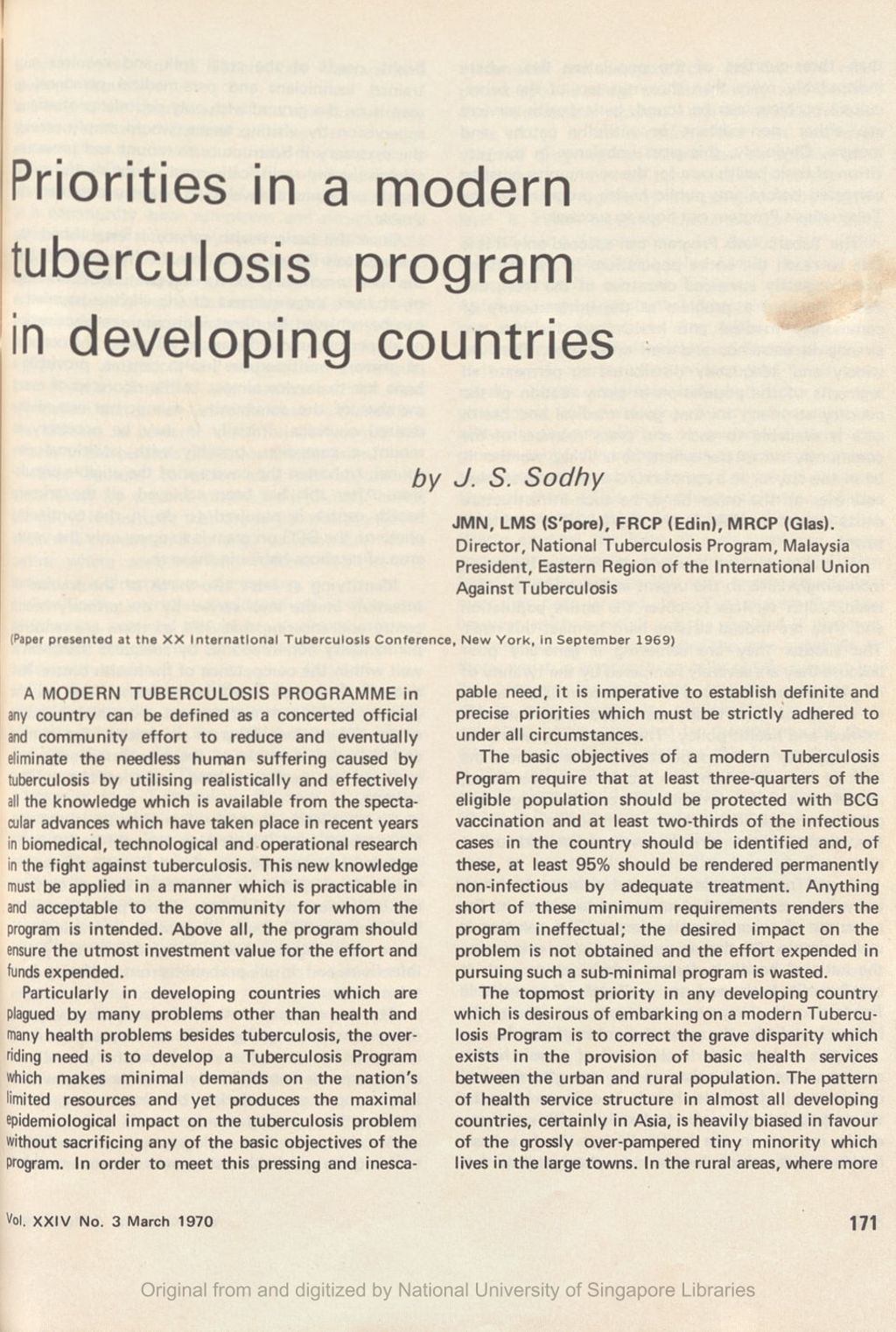 Miniature of Priorities in a modern tuberculosis program in, developing countries with special reference to Asia