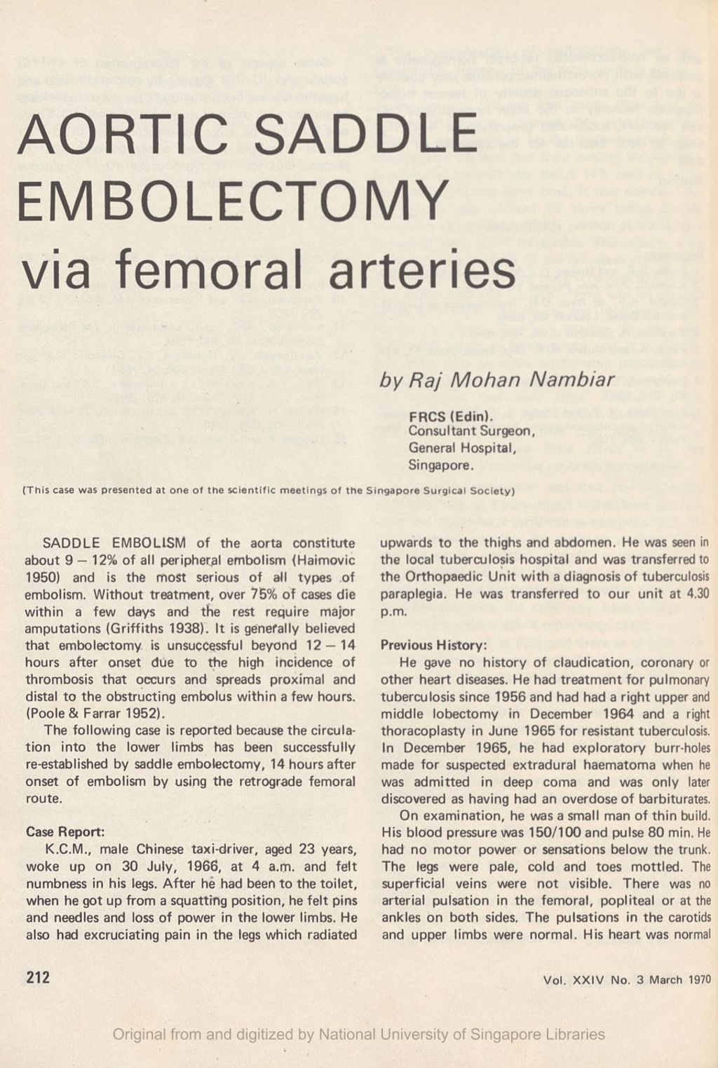 Miniature of Aortic saddle embolectomy via femoral arteries