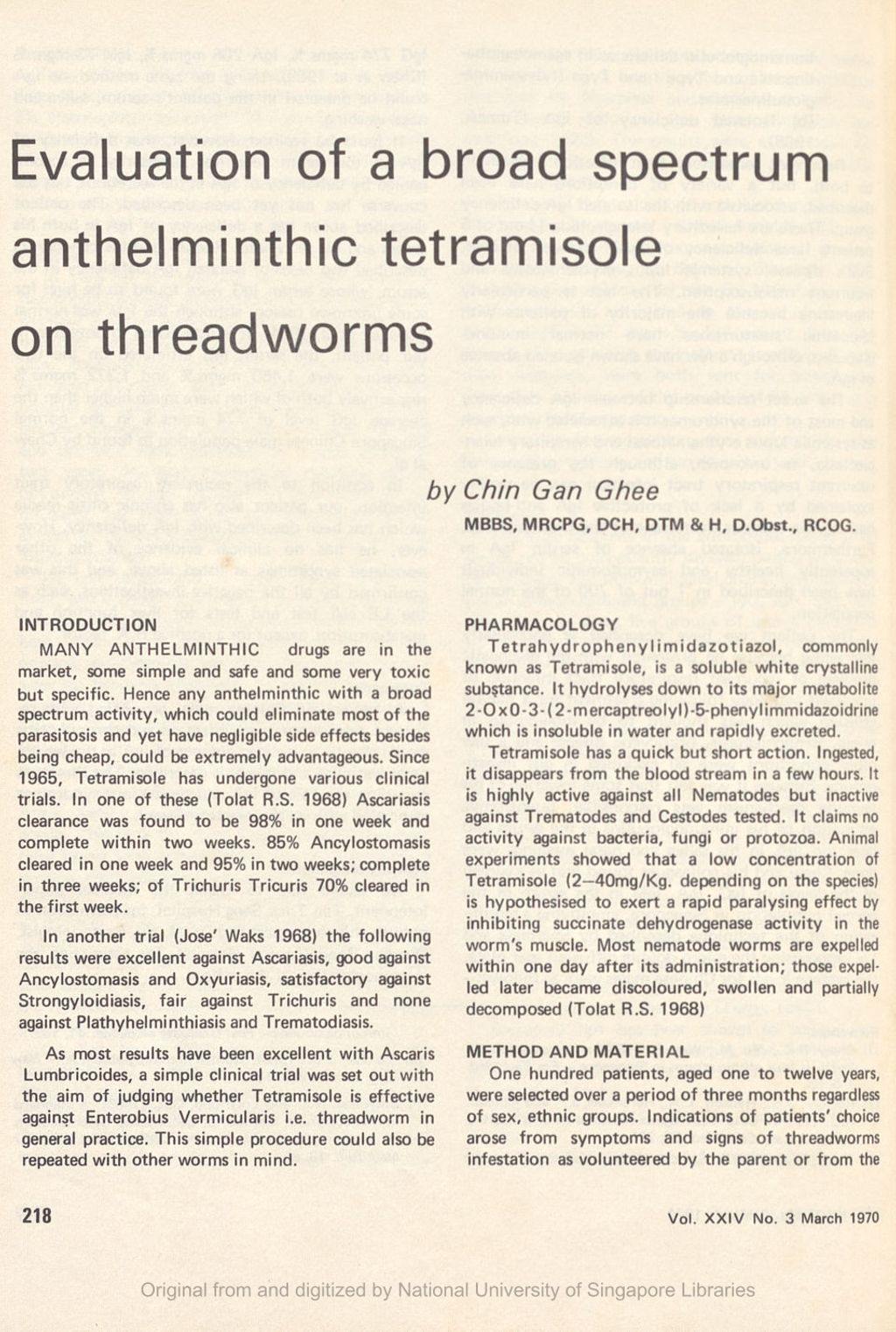 Miniature of Evaluation of a broad spectrum anthelminthic tetramisole on threadworms