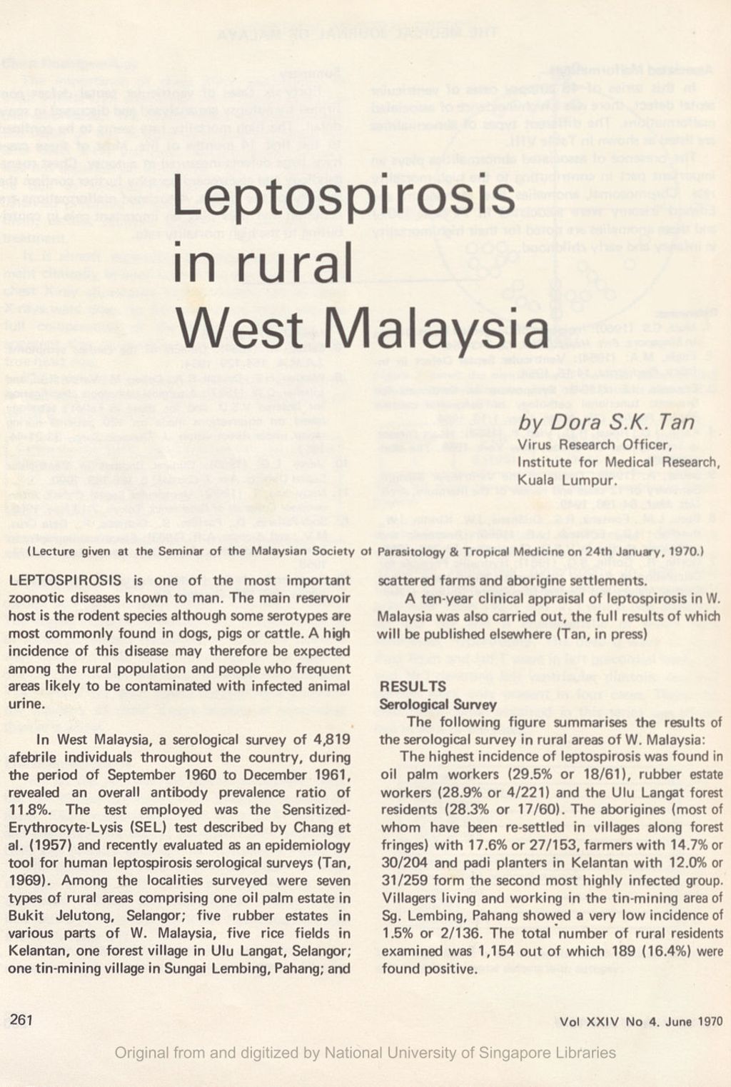 Miniature of Leptospirosis in rural West Malaysia