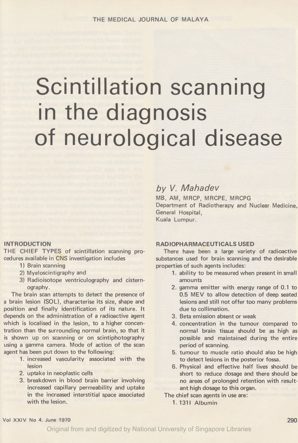 Miniature of Scintillation scanning in the diagnosis of neurological disease