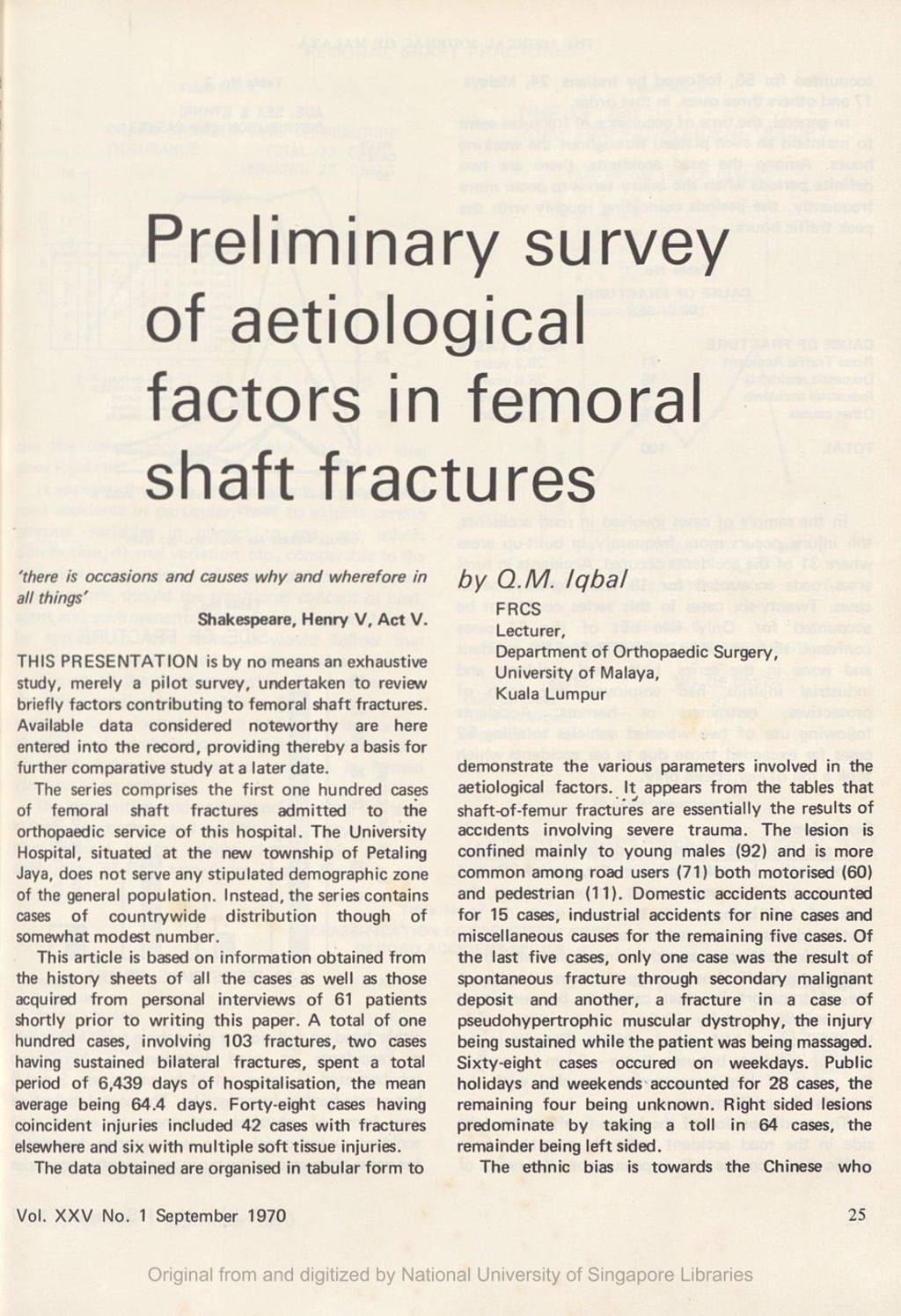 Miniature of Preliminary survey of aetiological factors in femoral shaft fractures