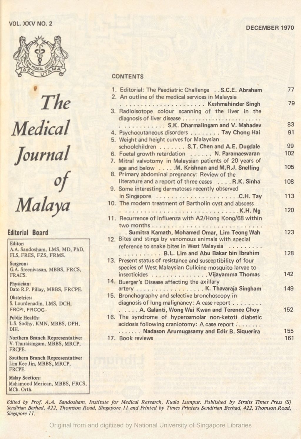 Miniature of Medical Journal of Malaya. Volume 25, Number 2