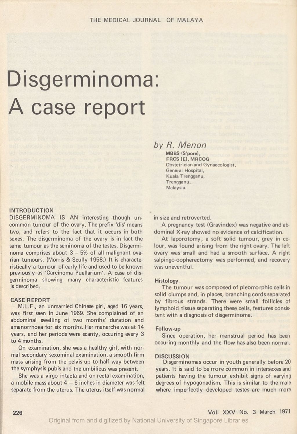 Miniature of Disgerminoma â€” a case report