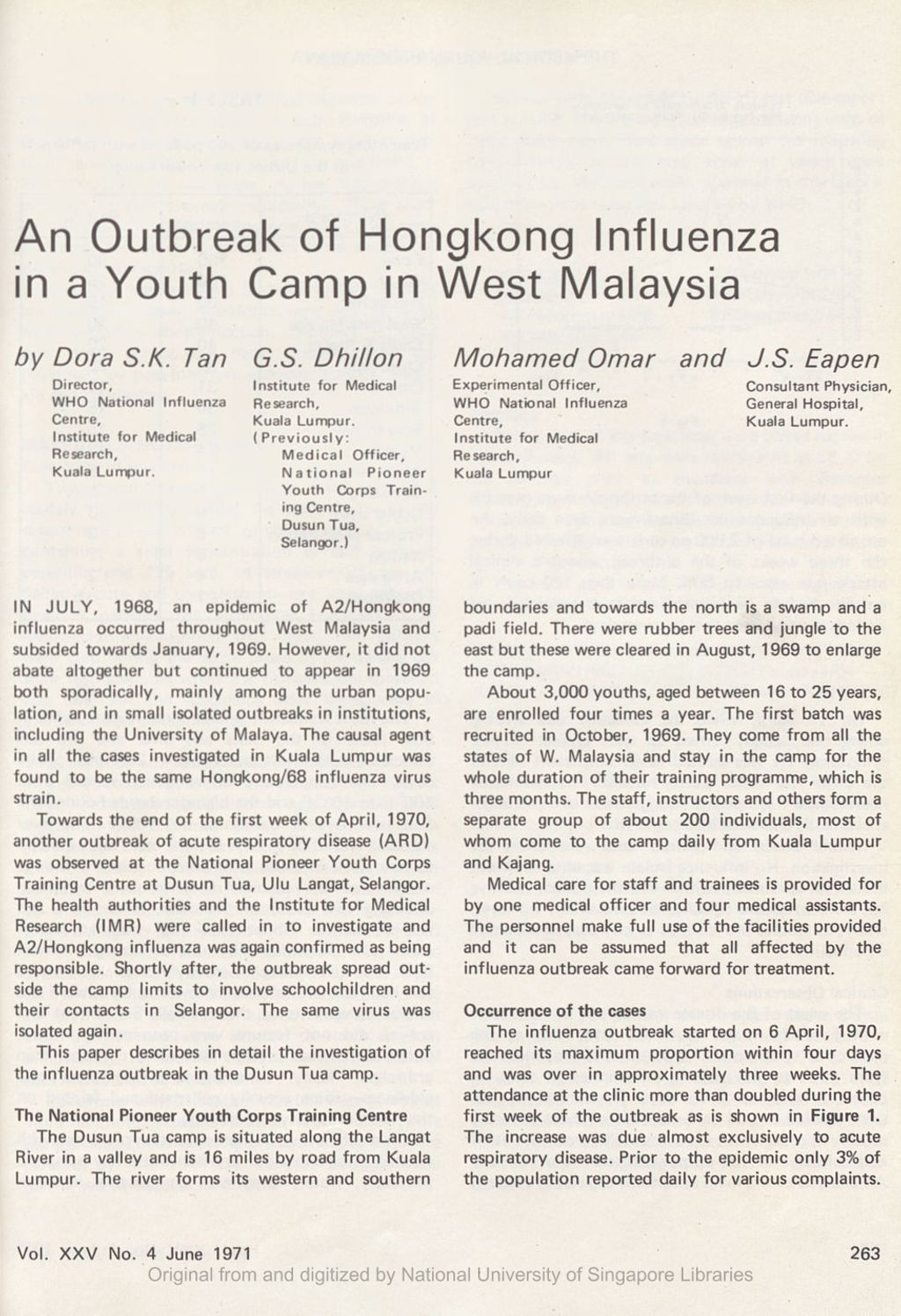 Miniature of Outbreak of Hongkong Influenza in a youth camp in W. Malaysia