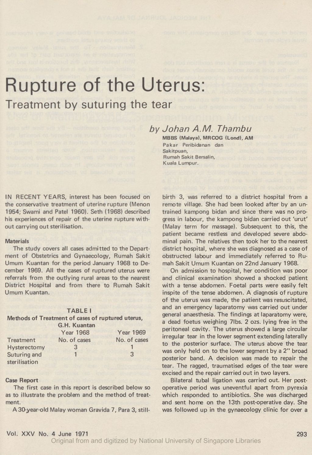 Miniature of Rupture of the uterus: Treatment by suturing the tear