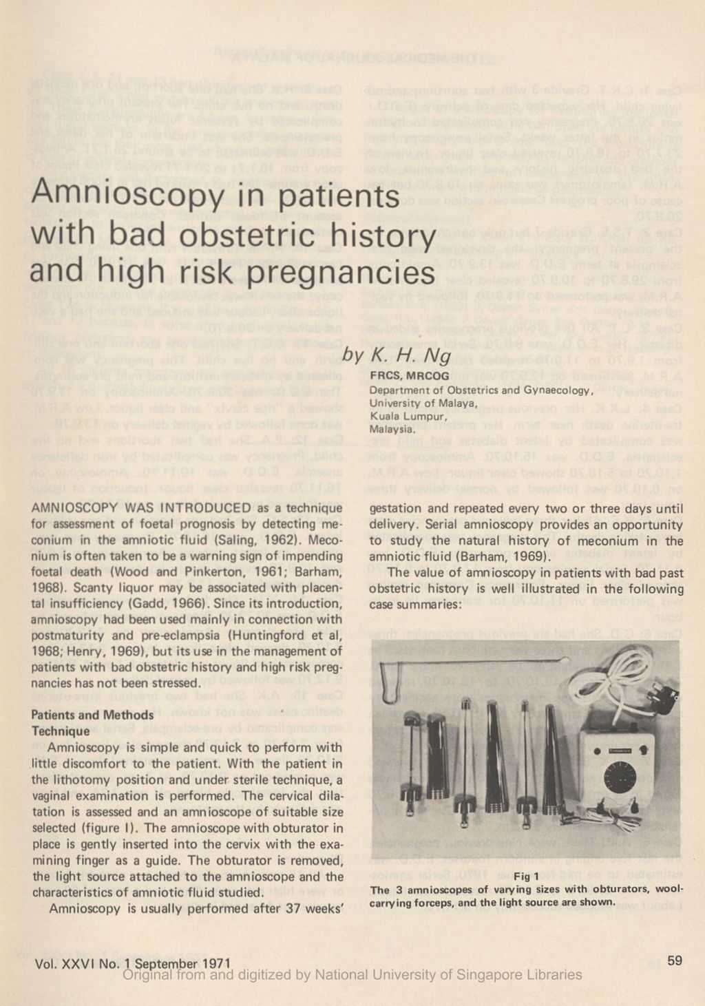 Miniature of Amnioscopy in patients with bad obstetric history and high risk pregnancies