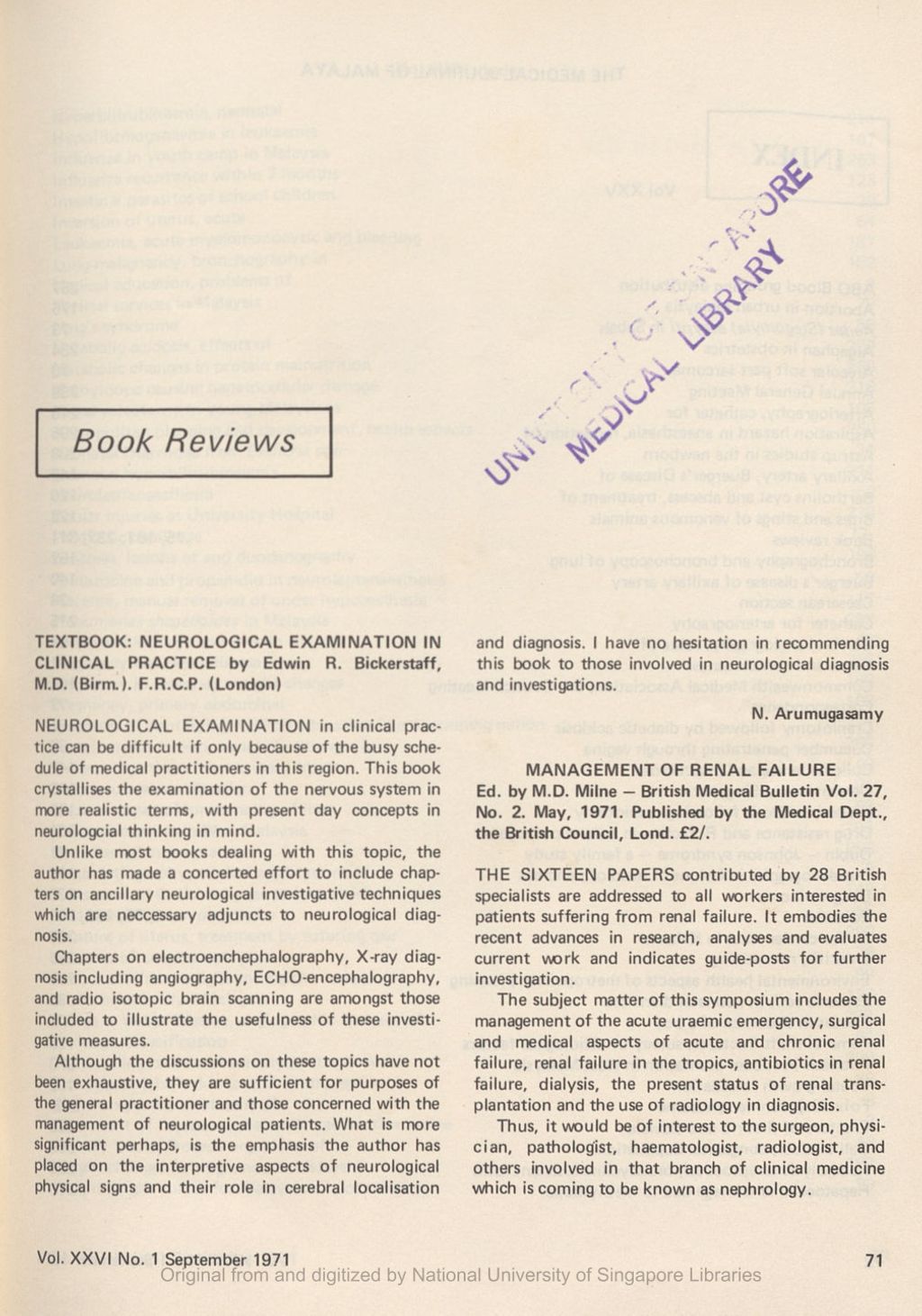 Miniature of Medical Journal of Malaya. Volume 26, Number 1. Book Reviews