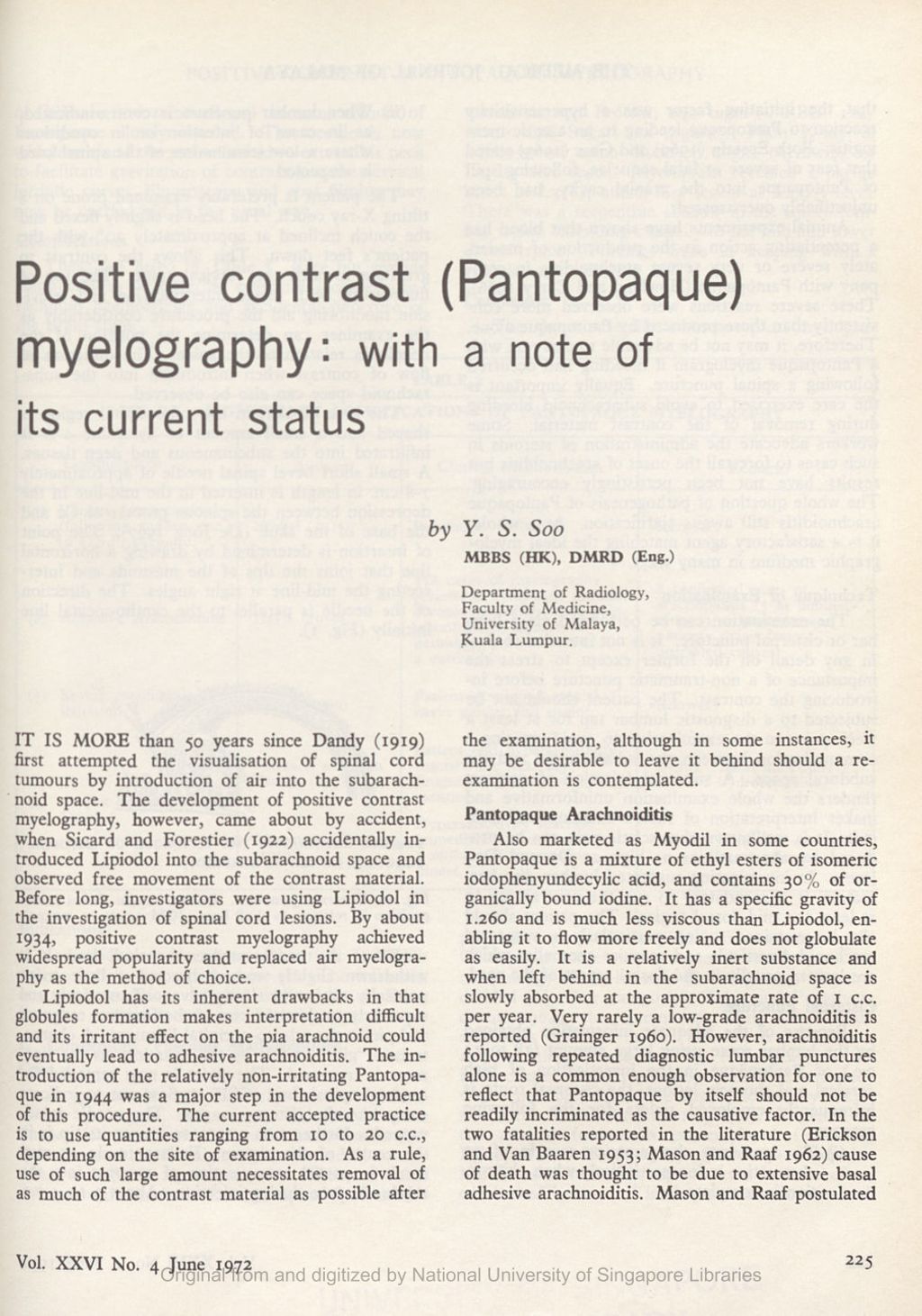 Miniature of Positive contrast (Pantopaque) myelography: with a note of its current status