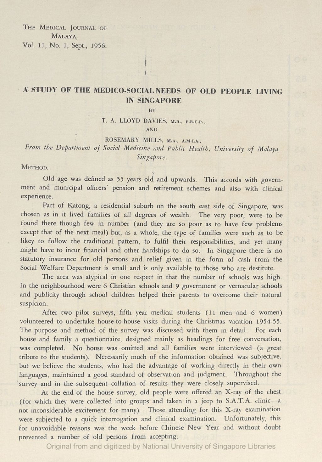 Miniature of Study Of The Medico-Social Needs Of Old People Living In Singapore