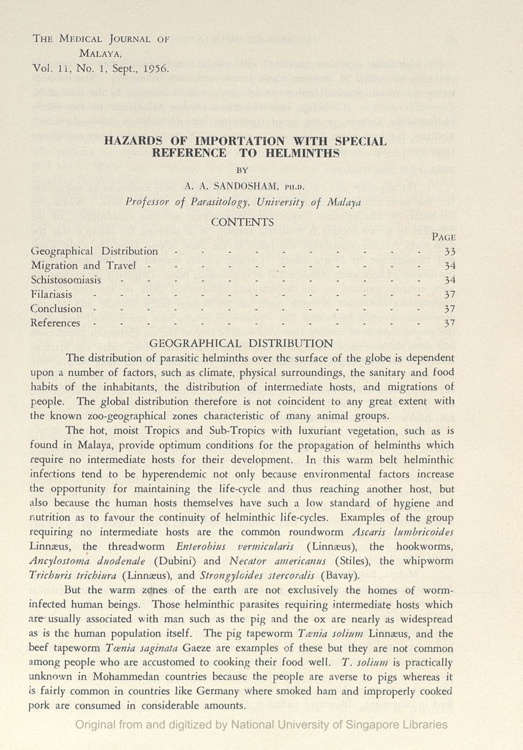 Miniature of Hazards Of Importation With Special Reference To Helminths