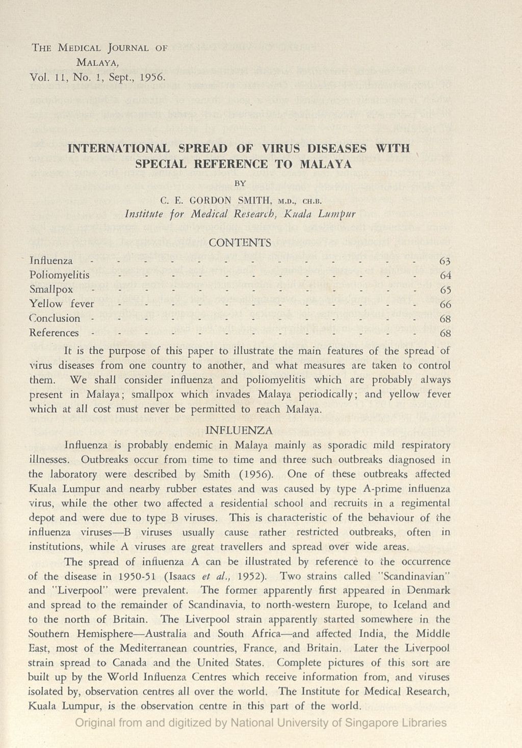 Miniature of International Spread Of Virus Diseases With Special Reference To Malaya