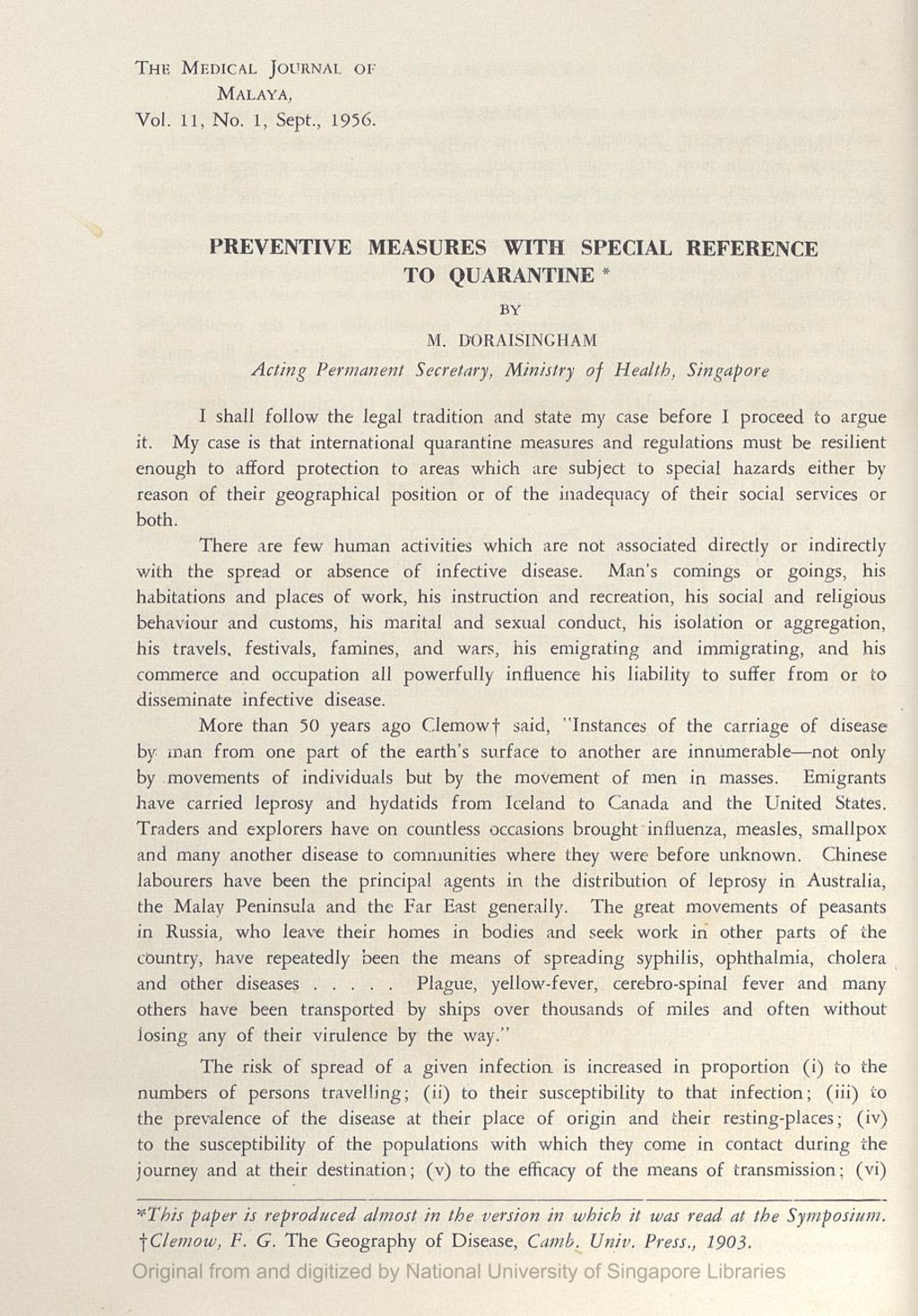 Miniature of Preventive Measures With Special Reference To Quarantine