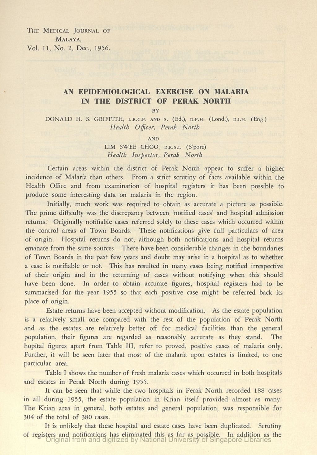 Miniature of Epidemiological Exercise On Malaria In The District Of Perak North