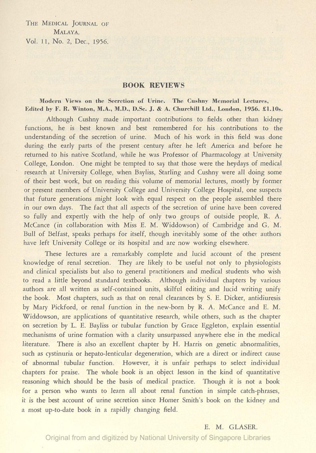 Miniature of Medical Journal of Malaya. Volume 11, Number 2. Book Reviews: Modern Views on the Secretion of Urine