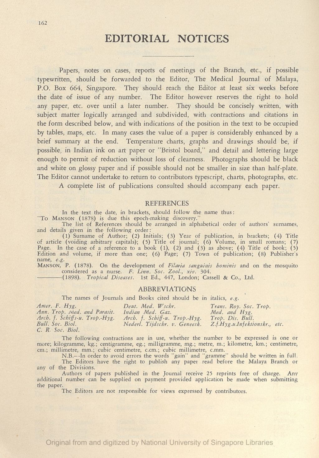 Miniature of Medical Journal of Malaya. Volume 11, Number 2. Editorial Notices