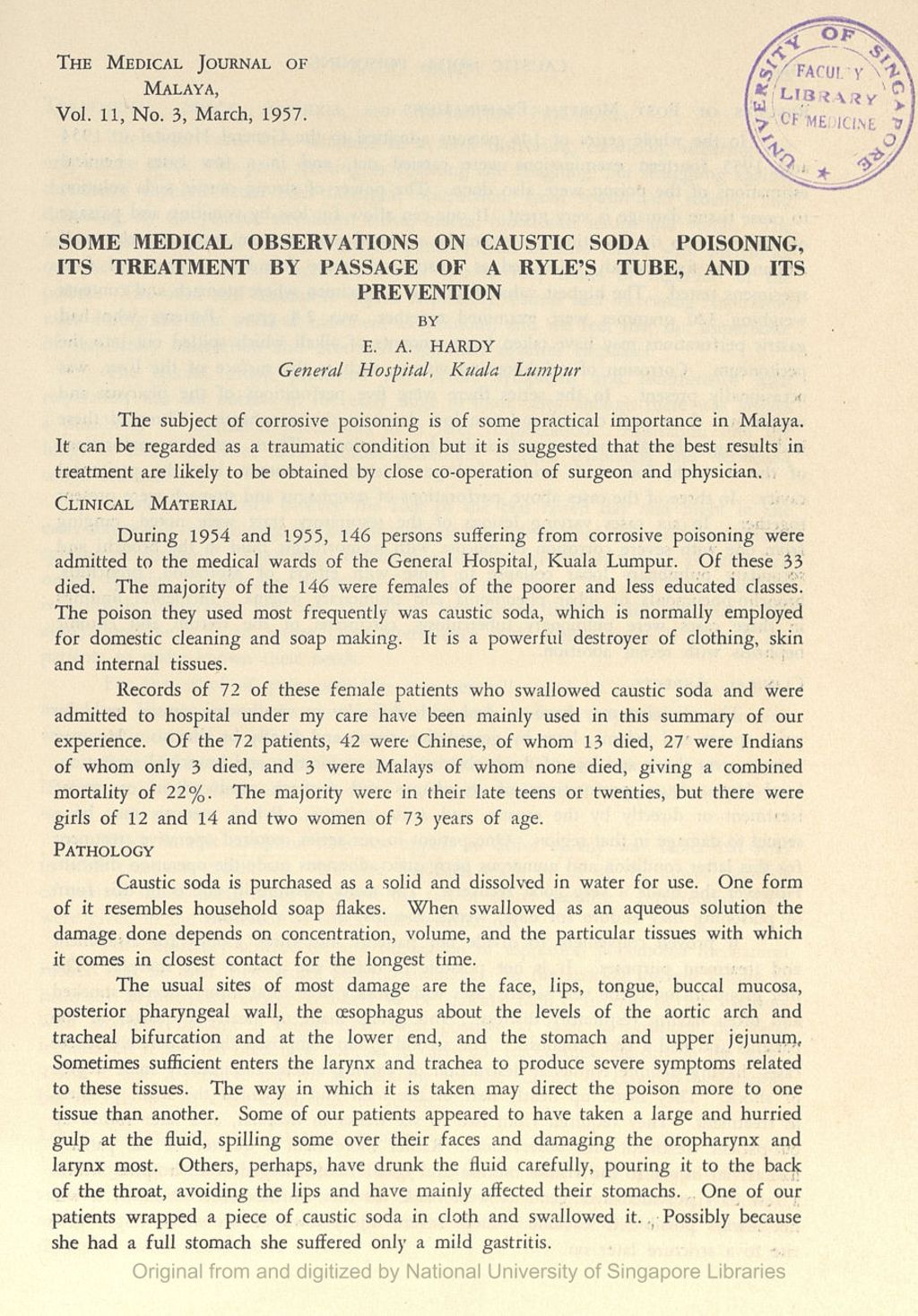 Miniature of Some Medical Observations On Caustic Soda Poisoning, Its Treatment By Passage Of A Ryle'S Tube, And Its Prevention