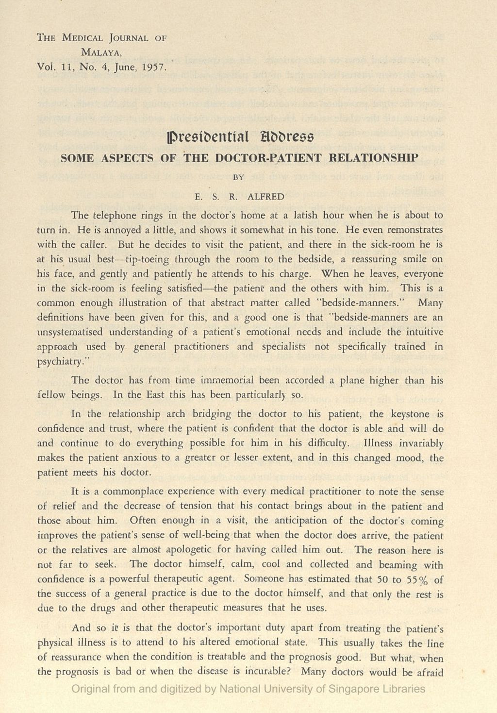 Miniature of Presidential Address. Some Aspects Of The Doctor-Patient Relationship