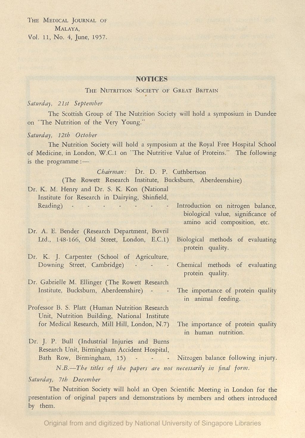 Miniature of Medical Journal of Malaya. Volume 11, Number 4. Notices