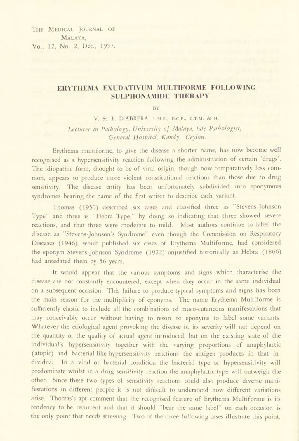 Miniature of Erythema Exudativem Multiforme Following Sulphonamide Therapy