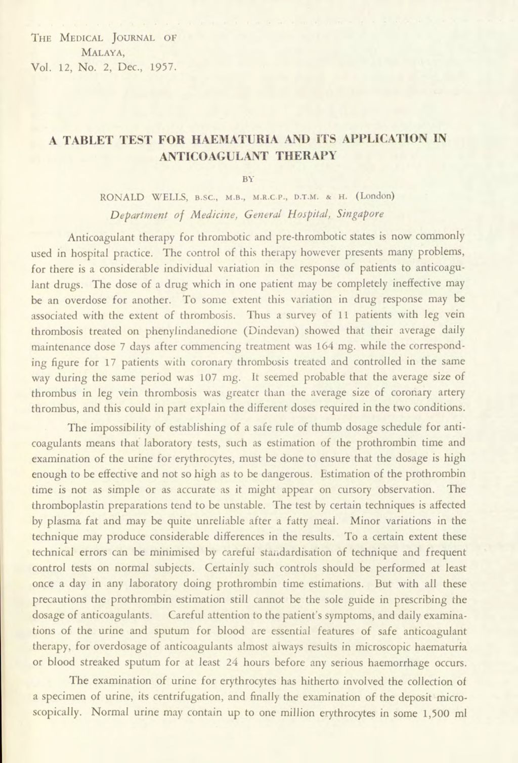 Miniature of Tablet Test For Haematlria And Its Application In Anticoagulant Therapy