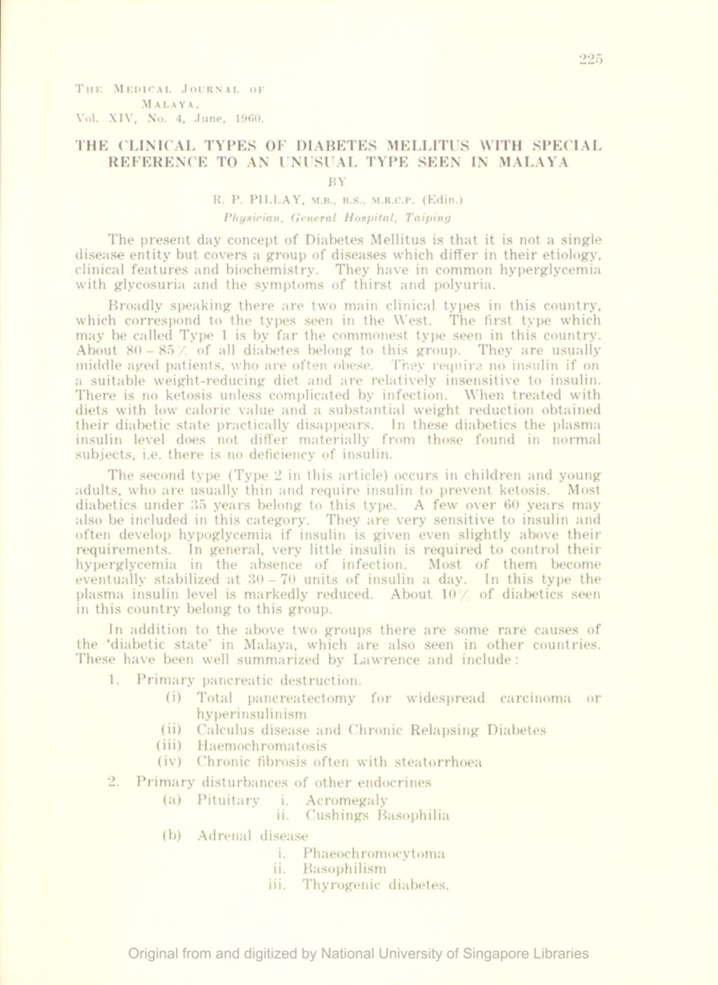 Miniature of Clinical Types Of Diabetes Mellitus With Special Reference To An Unusual Type Seen In Malaya