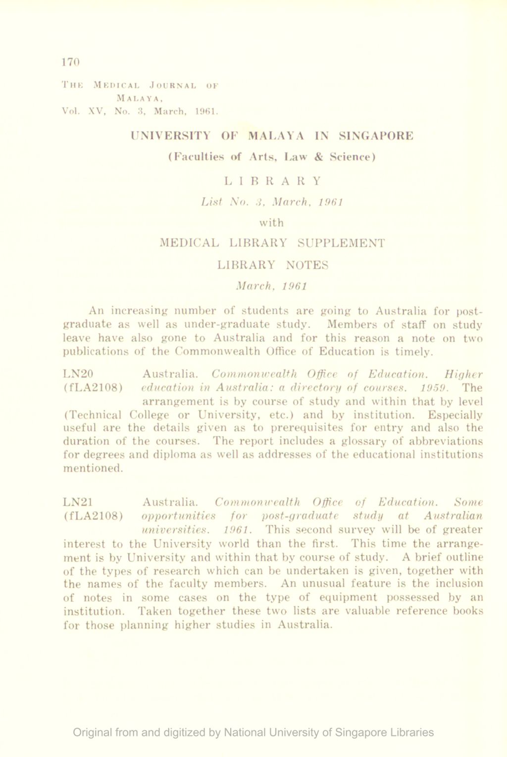 Miniature of Medical Journal of Malaya. Volume 15, Number 3. University Of Malaya Faculty Of Medicine Library