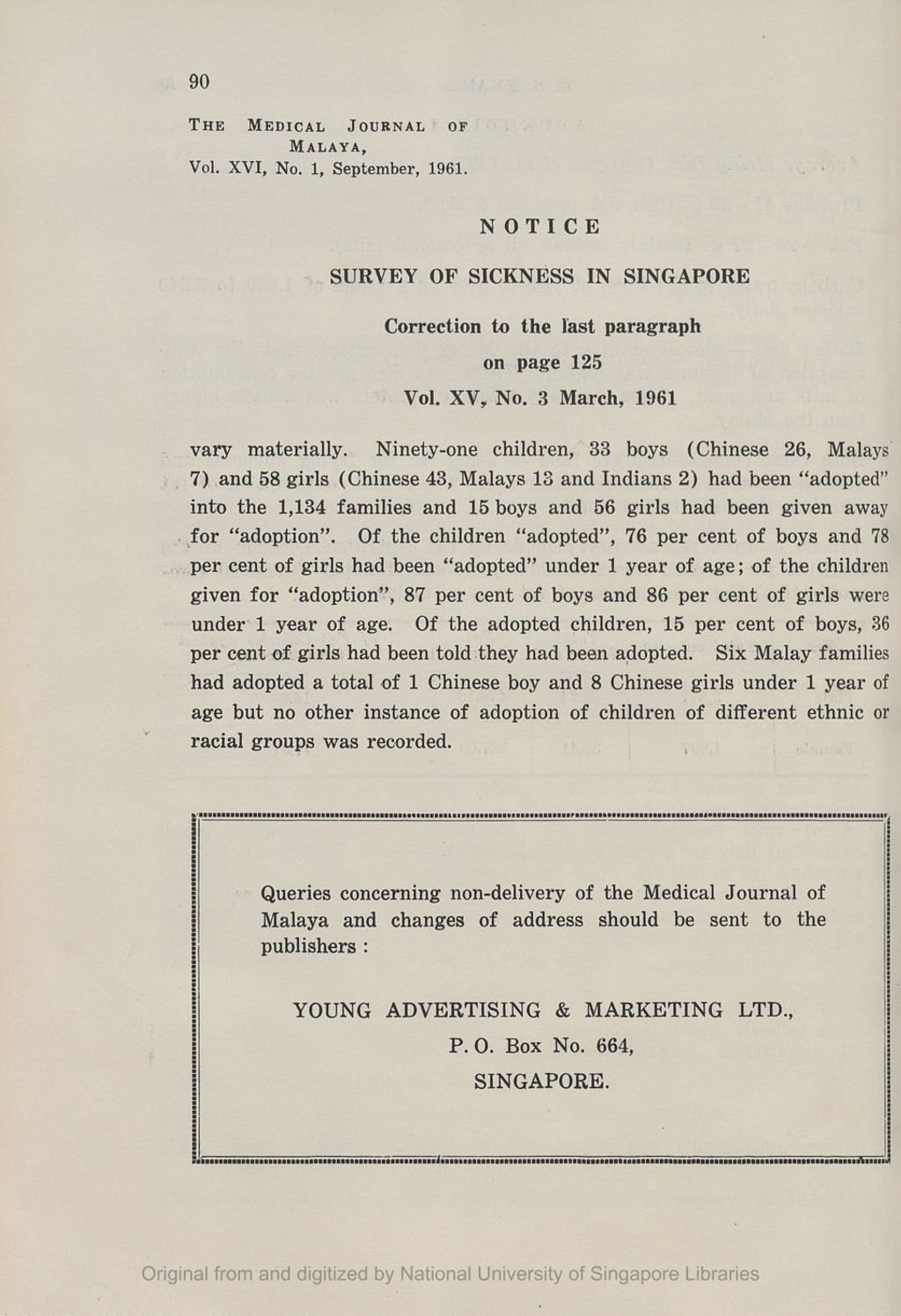 Miniature of Medical Journal of Malaya. Volume 16, Number 1. Notices