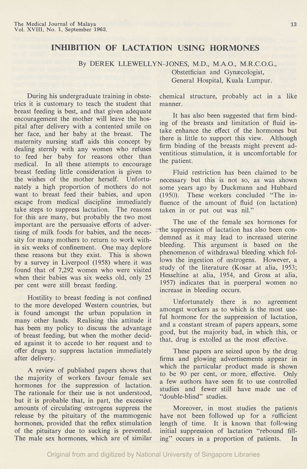 Miniature of Inhibition Of Lactation Using Hormones