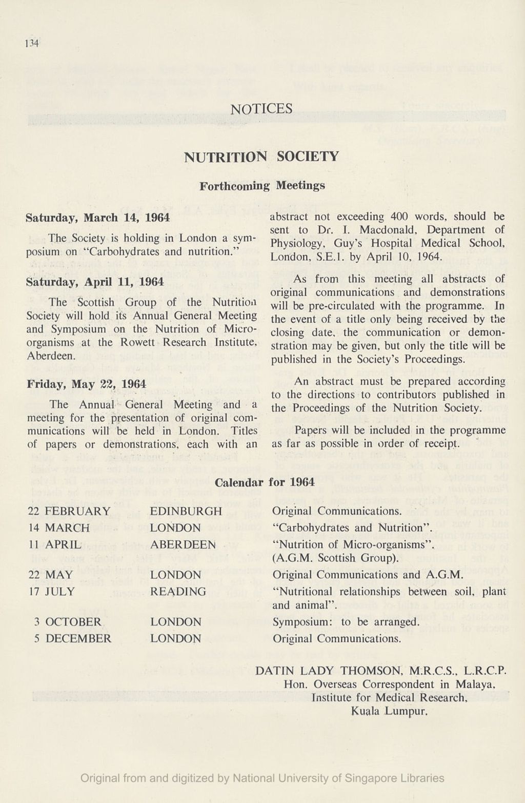 Miniature of Medical Journal of Malaya. Volume 18, Number 2. Notices