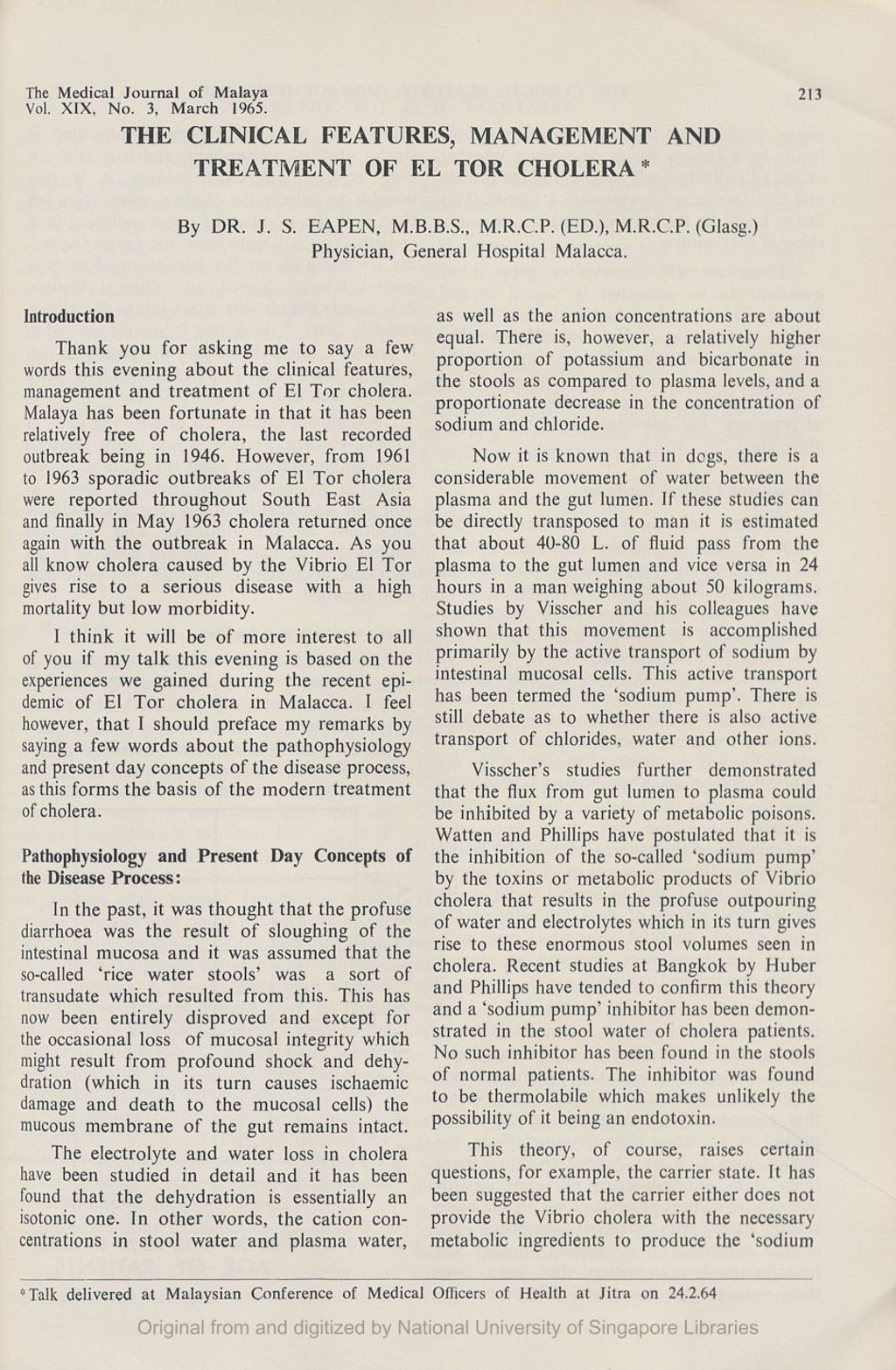 Miniature of Clinical Features, Management And Treatment Of El Tor Cholera