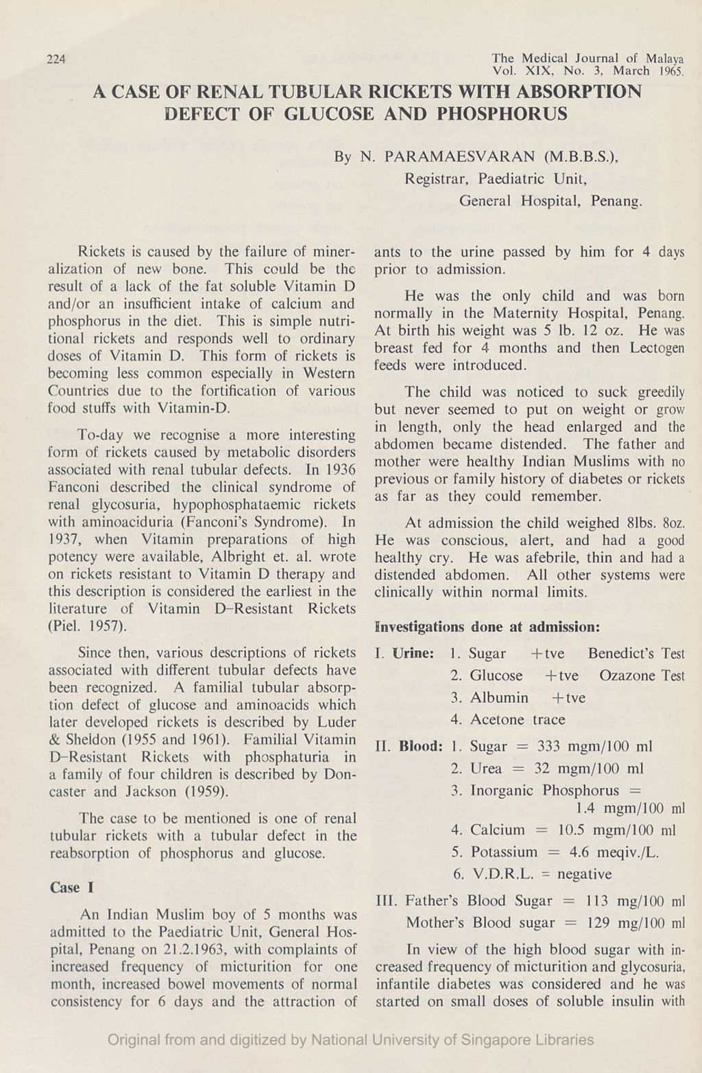 Miniature of Case Of Renal Tubular Rickets With Absorption Defect Of Glucose And Phosphorus