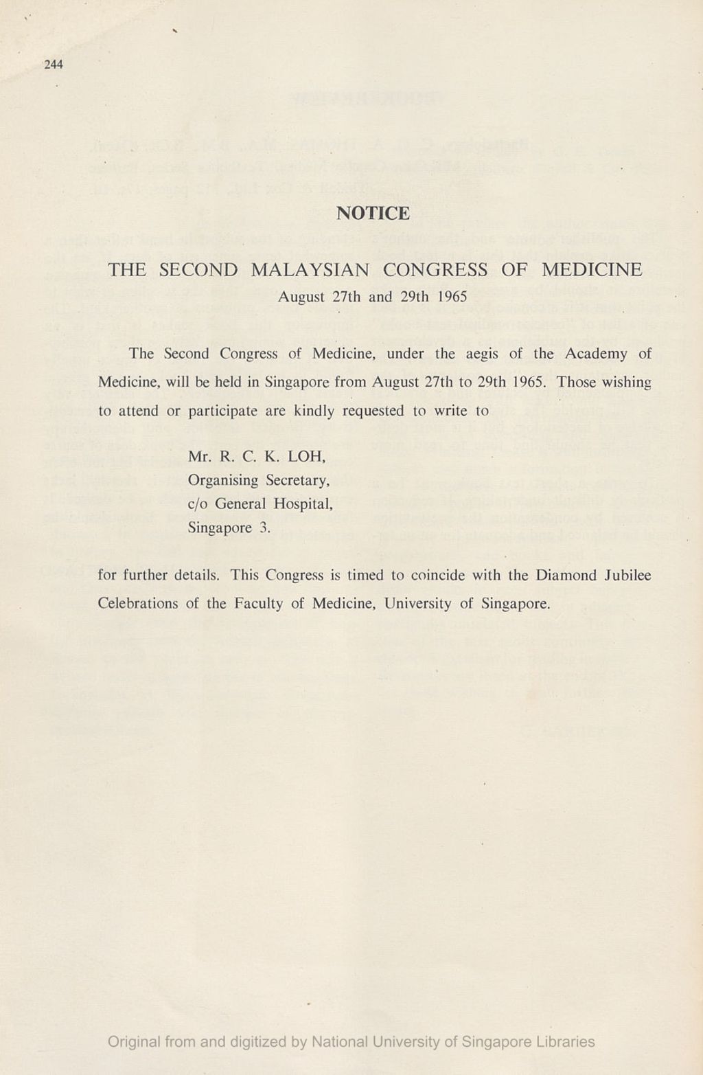 Miniature of Medical Journal of Malaya. Volume 19, Number 3. Notices