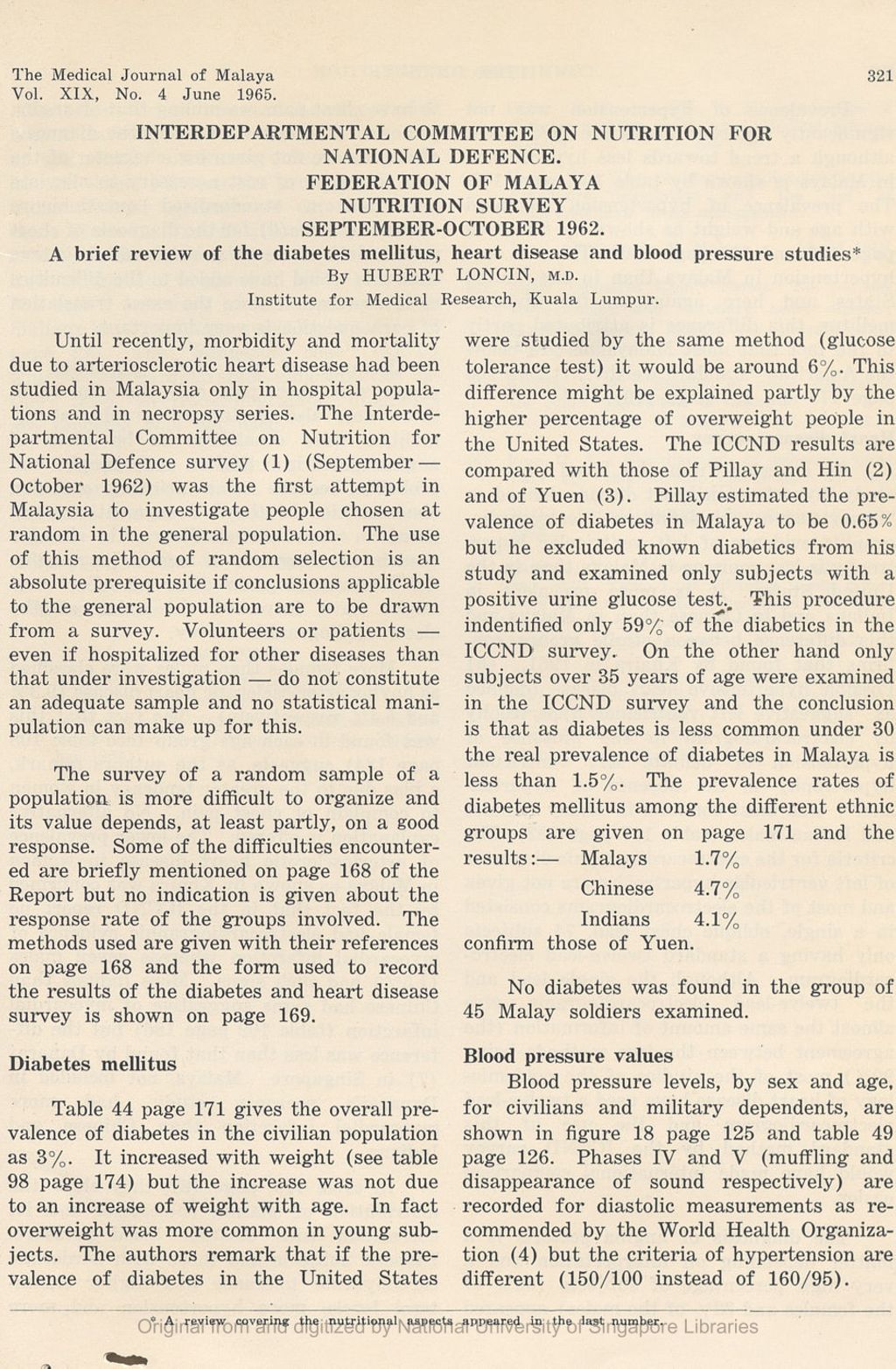 Miniature of Interdepartmental Committee On Nutrition For National Defence. Federation Of Malaya Nutrition Survey September-October 1962